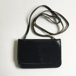 Vintage Mini Black Leather Accordion Wallet Purse Bag